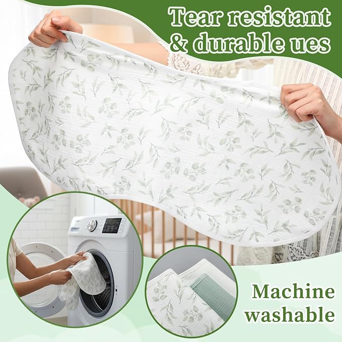 Hahafelt 3 Pcs Changing Pad Liners Fits in Peanut Shape Changing Pad Waterproof Diaper Mats Organic Cotton Peanut Mats are Warm on a Baby's Back, Washable Reusable (Print Style,White)