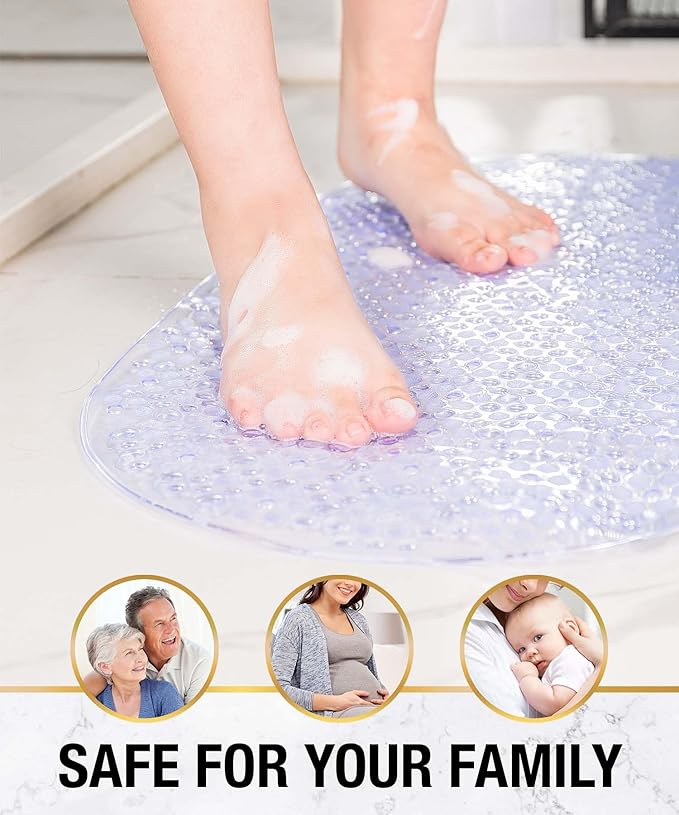 HITSLAM Bathtub Mat Non Slip, 27x15 Inch Bubble Oval Bath Tub Mat for Bathroom, Machine Washable Shower Mat with Suction Cups and Drain Holes, Clear 2 Pack