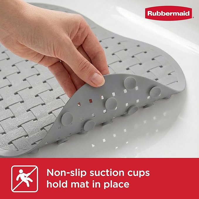 Rubbermaid INSTAMAT Bath Tub Shower Mat, Non-Slip Tub Mat with Suction Cups, Bath Mat Hangs on Showerhead for Quick Dry, 27.2 x 15.2 Inch, BPA-Free, Easy to Clean, for Inside Tub or Shower, Grey
