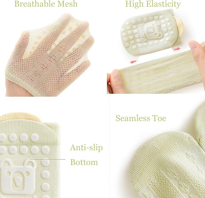 Baby Crawling Knee Pads and Socks with Anti-Slip Grips 10 Pairs Unisex Baby Toddler Nonslip Kneepads & Ankle Socks