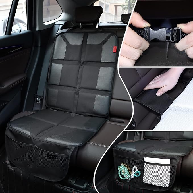 Car Seat Protector - Thick Padding - Durable, Waterproof Fabric, Leather Reinforced Corners (Black, XL)