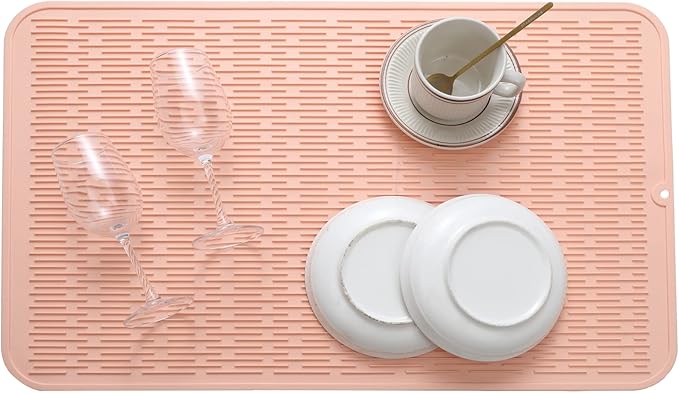 MicoYang Silicone Dish Drying Mat for Multiple Usage,Easy clean,Eco-friendly,Heat-resistant Silicone Mat for Kitchen Counter or Sink,Refrigerator or Drawer Liner Pink 3XL 28 inches x 18 inches