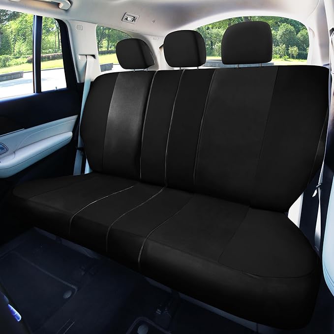 FH Group Full Set Cloth Car Seat Covers, Universal Fit Front and Split Bench Rear, Airbag Compatible, Washable for SUV, Sedan, Van - Black