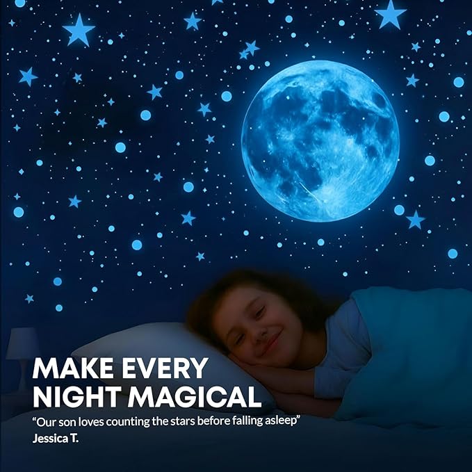 Glow in The Dark Stars for Ceiling - 1050 Pcs with Bonus Constellation E-Book & Moons | Glow in The Dark Stickers for Kids Room Decor Ceiling Stars (Blue) | LUMOSX