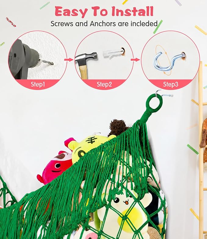Stuffed Animal Hammock - Extra Large 63'' Long, Stuffed Animal Storage, stuffed animal Holder net, Hammock Large, Storage Hanging Organizer - Emerald green
