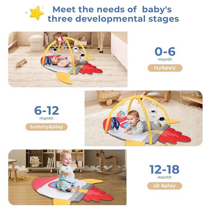 IPOZITO Baby Play Gym & Activity Mat for Sensory Development, Baby Tummy Time Play Mat to Improve Motor Skills and Visual Tracking， Newborn Infant Baby Essentials Gift