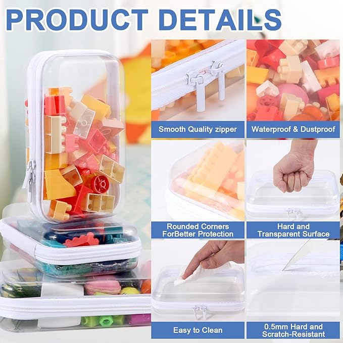 Clear Hard Shell Zipper Case, Clear Zipper Pouches Waterproof Makeup Organizer & Travel Toiletry Storage Bag, Plastic Pouch for Office, Home, White,3 Pack, LMS