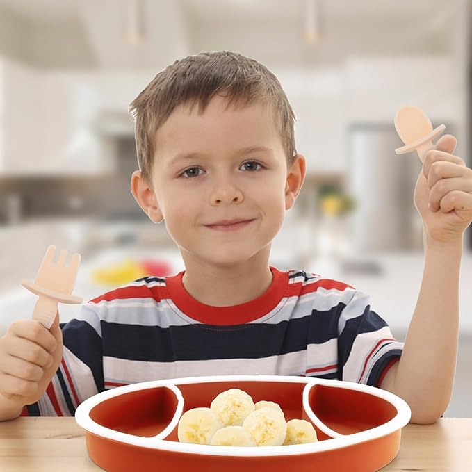 Linowos Toddler Plates Silicone, Baby Divided Suction Plate Dish for Toddler Kids Self Feeding, BPA Free Dishwasher and Microwave Safe