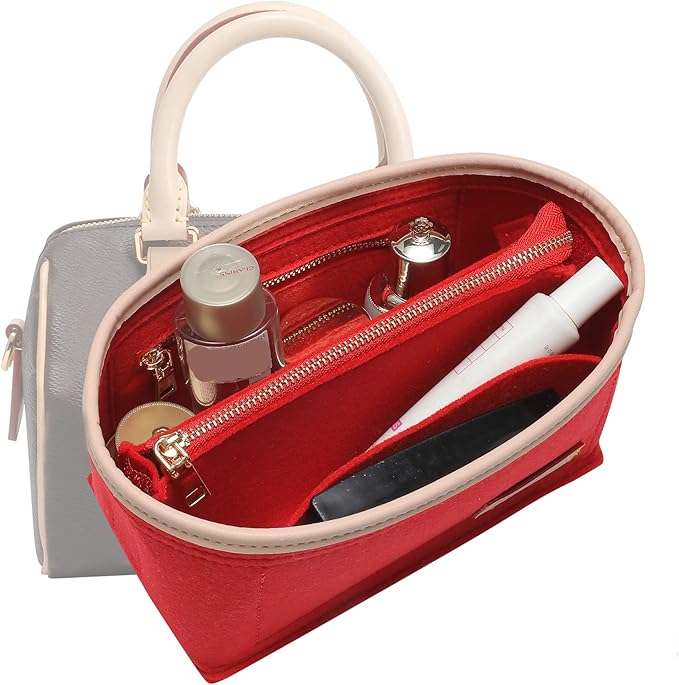 LV Speedy 20 LV Alma BB Felt Organizer Insert, Purse Organizer Insert for Handbags with Zipper Pocket and Bag in Bag (Beige, Small)