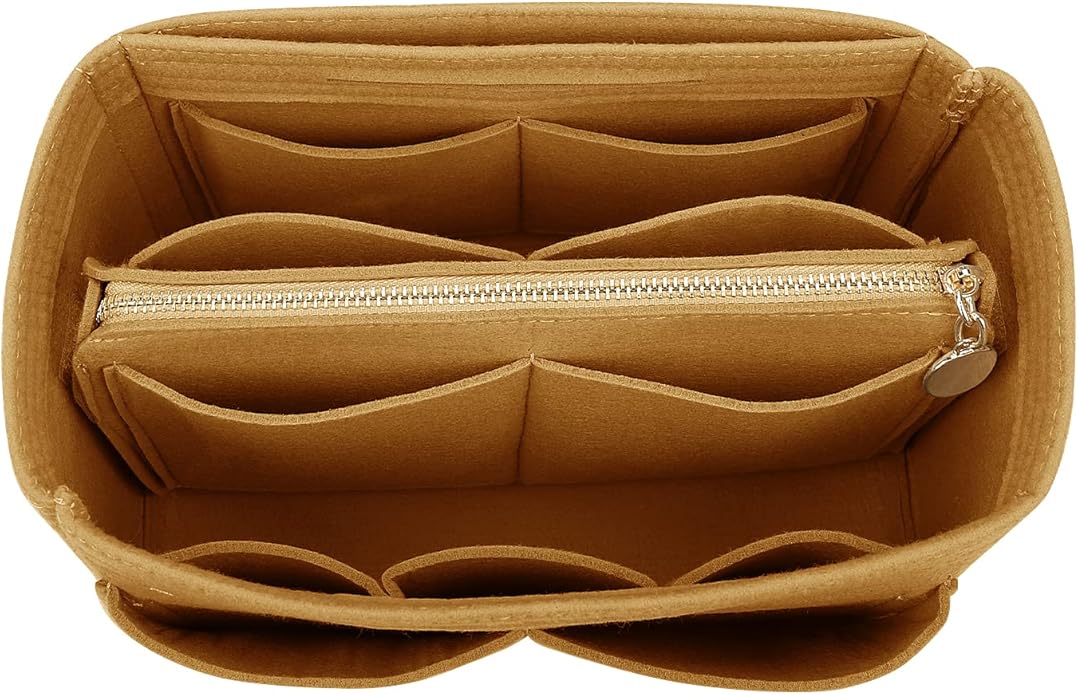 LEXSION Felt Purse Bag Organizer Insert with zipper Bag Tote Shaper Fit Speedy Neverful PM MM