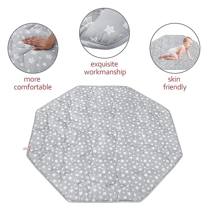 Octagon Playpen Mat Grey, Non Slip 8 Panel Playpen Mattress Mat Fits Regalo Extra Large Play Yard and hiccapop XL 69" Baby Playpen, Grey Star Octagon Playard Pad