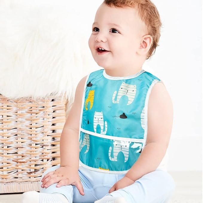 2ooya 6Pcs Waterproof Toddler Bibs Baby Feeding Bib Set with Crumb Catcher Pocket Infant Adjustable Baby Teething Bib Babies Sleeveless Animals Food Bibs Keepsake Gift for Baby Shower, 6-24 Months