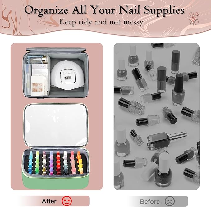 YOREPEK Extra Large Nail Polish Organizer Case Holds 96 to 100+ Bottles (15ml/0.5 fl.oz) UV lamp, Gel Polish Travel Case Bag with 2 Removable Pouches Fits Nail Suppiles, Gift for Manicurist, Green