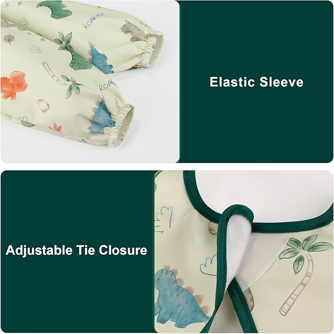 Accmor 4 Pack Long Sleeve Bibs, Baby Smock Waterproof Sleeved Bib Smock for Baby Toddler 6-36 Months