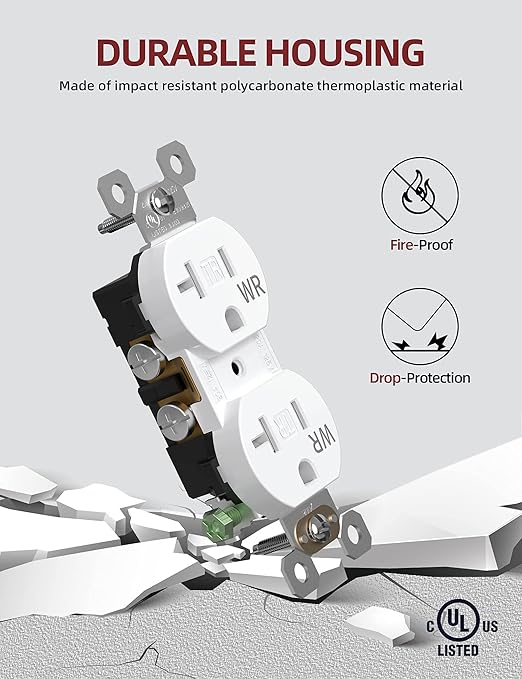 AIDA 20 Amps Outlets Duplex Electrical Receptacle Outlets,Weather Resistance & Tamper Resistant, Receptacle Wall Outlet,Residential,TR,3-Wire, Self-Grounding Clip, NEMA 5-20R,UL Listed 10 Pack, White