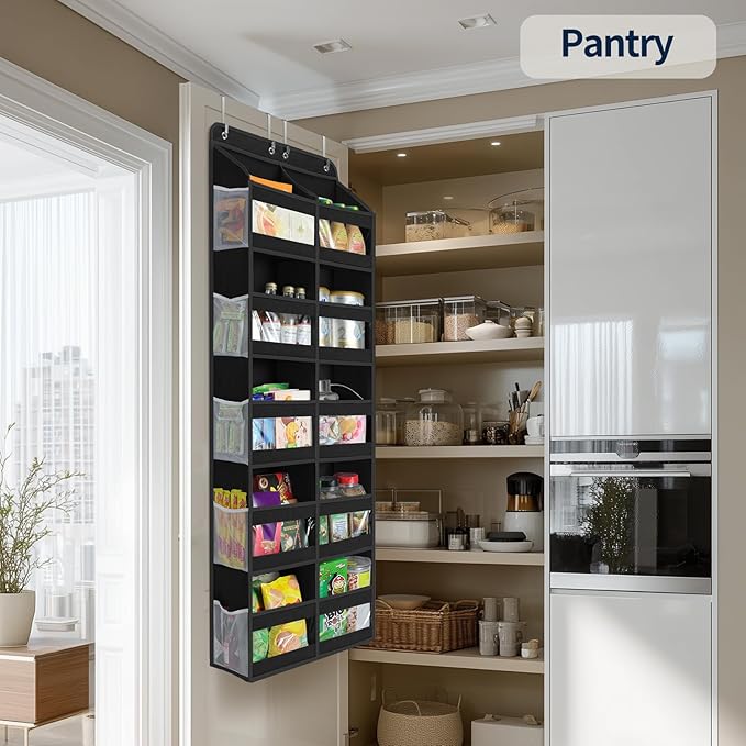 Yecaye 5-Tier Over The Door Organizer Dual-Column, 80lbs Load Over The Door Storage of 10 Compartments, Heavy Duty Door Organizer Hanging for Bedroom Closet Nursery Bathroom Pantry, Black, 2 Pack