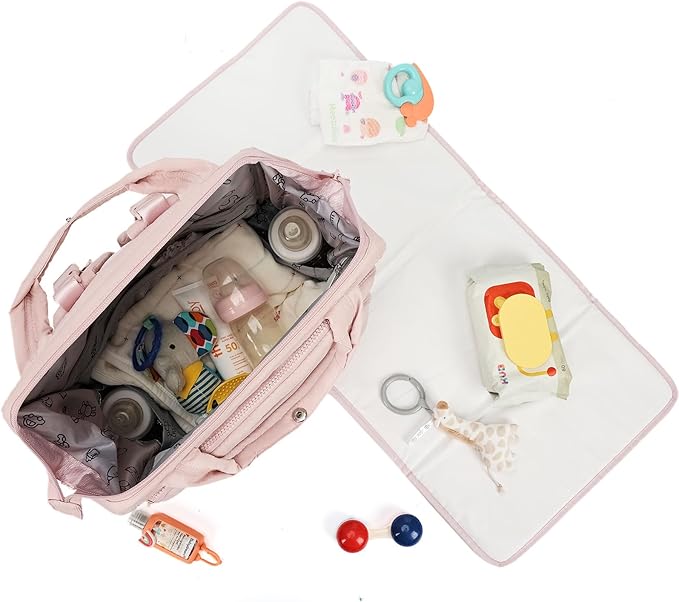 BELALIFE Baby Diaper Backpack Bag, Baby Essentials Travel Backpack for Moms Dads, with Changing Pad, Insulated Bottle Holders & Stroller Straps, Pink