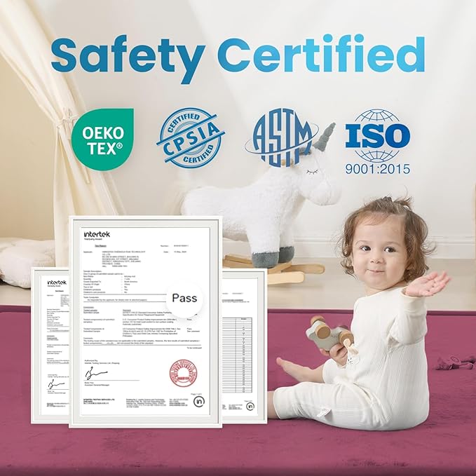 1.3" Thick Baby Play Mat for Floor Playpen, 50x50 Foam Tummy Time Mat, Padded Support Soft Plush Nursery Rug for Infant Kids Toddler Crawling Kick Activity (Burgundy)