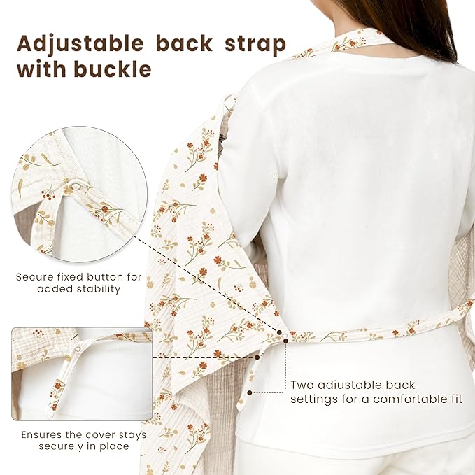 Konssy Muslin Nursing Cover for Baby Breastfeeding, Breathable 100% Cotton Breastfeeding Cover with Rigid Hoop for Mother Nursing Apron, Multi-use Carseat Canopy (Posy)