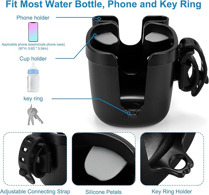 Accmor Stroller Cup Holder, Bike Cup Holder, Universal Cup Phone Holder for Uppababy Nuna Doona Strollers, Cup Holder for Stroller, Bike, Wheelchair, Walker