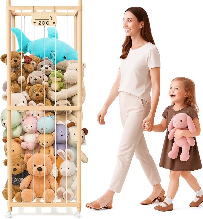 May Eileen 64 Inches Tall Stuffed Animal Storage & Toy Organizer – Cute Wooden Toy Rack for Kids' Rooms, Bedrooms & Living Rooms