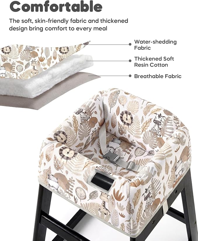 Mamatepe Reusable Baby High Chair Cover with Strap Pads & 2-Point Harness, Waterproof Portable Seat Cover for Restaurant Travel Home, Brown