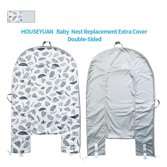 HOUSEYUAN Baby Lounger Replaceable Cover Baby Nest Backup Cover 100% Cotton Breathable Machine Washable (Gray Leaves)