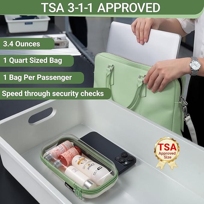 YQBRAO 3-Pack Clear Hard Shell Zipper Case Green, 1.2mm Heavy-Duty Crush-Proof Travel Makeup Bag, TSA Approved Clear Zipper Pouches, Rigid Toiletry & Diaper Bag Organizer for Tech, Toys & Art Supplies