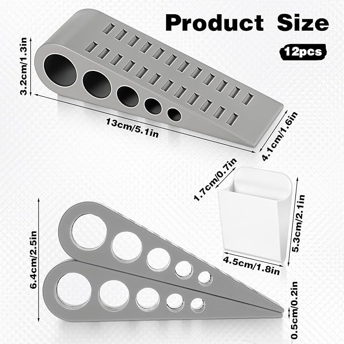 12 Pcs Rubber Door Stoppers, Extended Thickened Grey Anti Slip Door Stop Wedge with Holder No-Pinch Heavy Duty Doorstop for Home, Classroom, Office