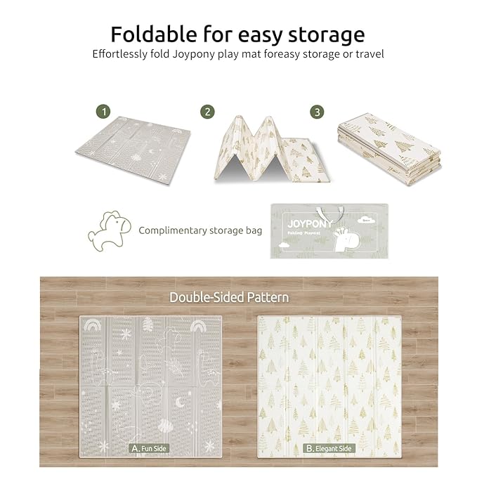 Baby Play Mat, 50 x 50 Inch Foldable Play Mats for Babies and Toddlers, Waterproof & Anti-Slip Portable Baby Floor Mat for Playpen with Travel Bag