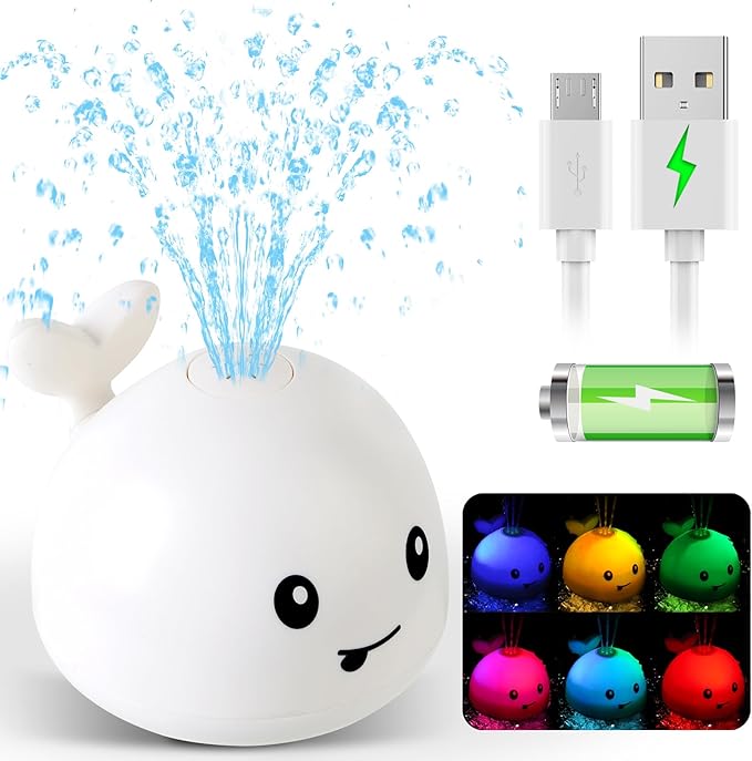 Baby Bath Toys for Kids Ages 1-3, Easter Basket Stuffers for Baby 1 2 3 Year Boy Girl, Whale Bath Toy Sprinkler Light up Bath Toys for Babies 6-12 Months, Toddlers Bathtub Toys Baby Birthday Gifts