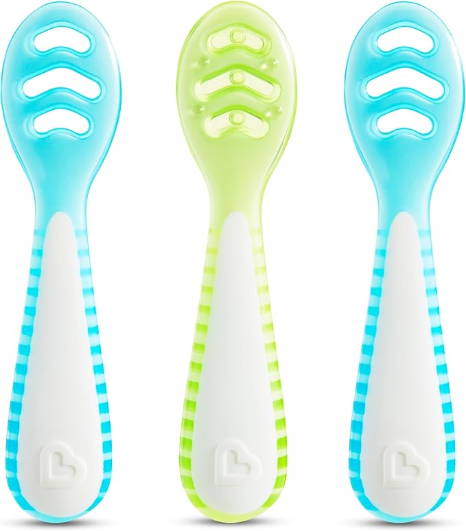 Munchkin® Gentle Dip™ Baby Spoons for Self Feeding and Baby Led Weaning, 3 Pack, Blue/Green