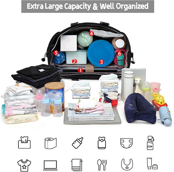 Diaper Bag Tote, Large Tote Baby Diaper Bag with 15.6" Laptop Compartment and Insulated Pockets, Crossbody Hospital Bags (Black)