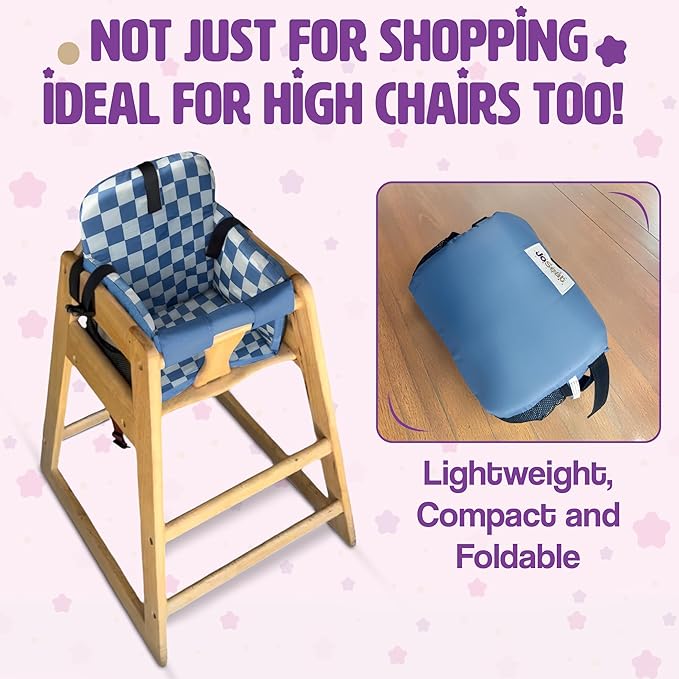 Shopping Cart Seat Cover for Baby, High Chair & Grocery Seat Protector, Padded Chair Covers for Restaurant Seats, Unisex Machine Washable Grocery Cart Liner & Swing Insert – Blue Checkered