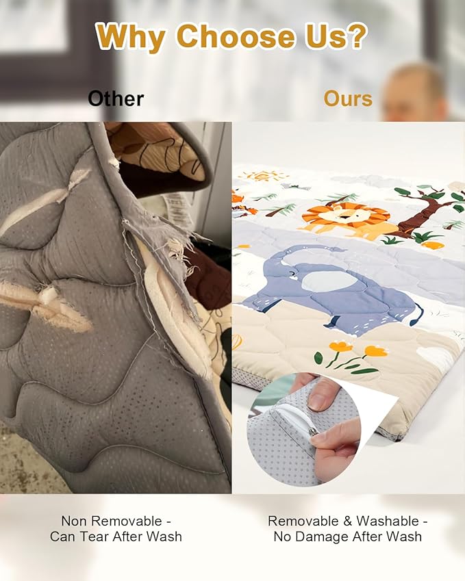 Premium Foam Baby Play Mat 50x50, 4 Developmental Zones Play Mat with Removable & Machine Washable Cover, Extra Thick Padding Playpen Mat, Easy to Clean for Infants, Toddlers & Babies