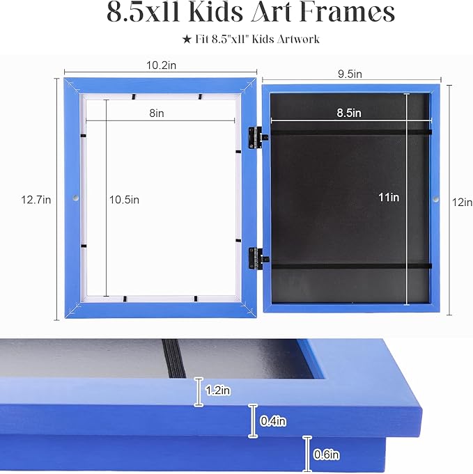[2-Pack] Kids Art Frames, 8.5x11 Front Opening Kids Artwork Frames Changeable, Skyblue Artwork Display Storage Frame for Wall, Holds 50 Pcs, for 3D Picture, Crafts, Children Drawing, Hanging Art,