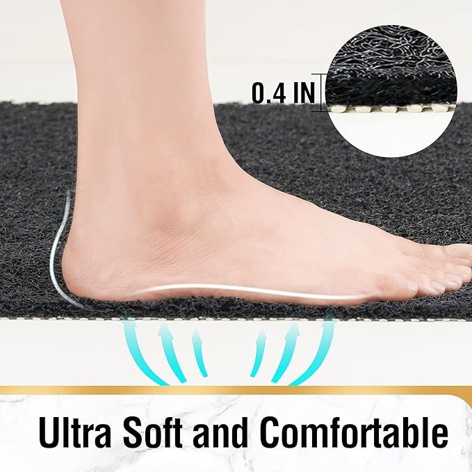 HITSLAM Non Slip Bathtub Mat 40 x 20 Inch, Extra Long Bath Mat for Tub, Soft PVC Loofah Shower Floor Mat with Drain, Quick Drying Bathroom Tub Mat for Wet Area, Without Suction Cup, Black