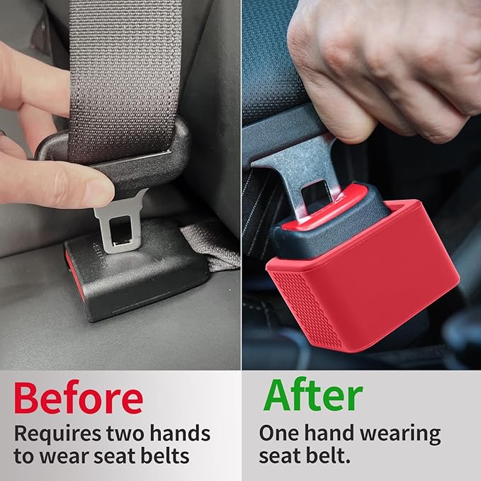 2 Pack Silicone Seat Belt Buckle Holder, Seat Belt Buckle Booster for Kids, Durable Silicone Material, Easy Access to The Buckles of Rear Seats, Car Accessories, Suitable for Most Car Models (Red)