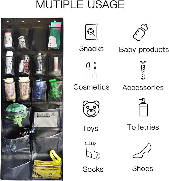 2 Pack Extra Large Hanging Over Door Shoe Organizers, closet shoe rack shoe storage, 12+6 Breathable Mesh Pockets with 8+8 Hooks, Black (59 x 21.6 inch)