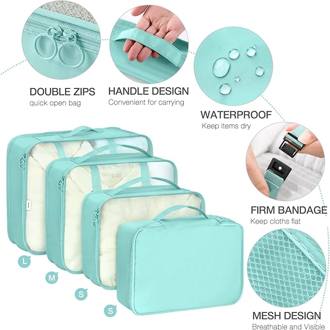 8 Set Packing Cubes for Suitcases, Packing Cube with Shoe, Cosmetics, Clothing, and Accessories Bags Packing Cubes for Travel Luggage Organizer(Blue-Green)