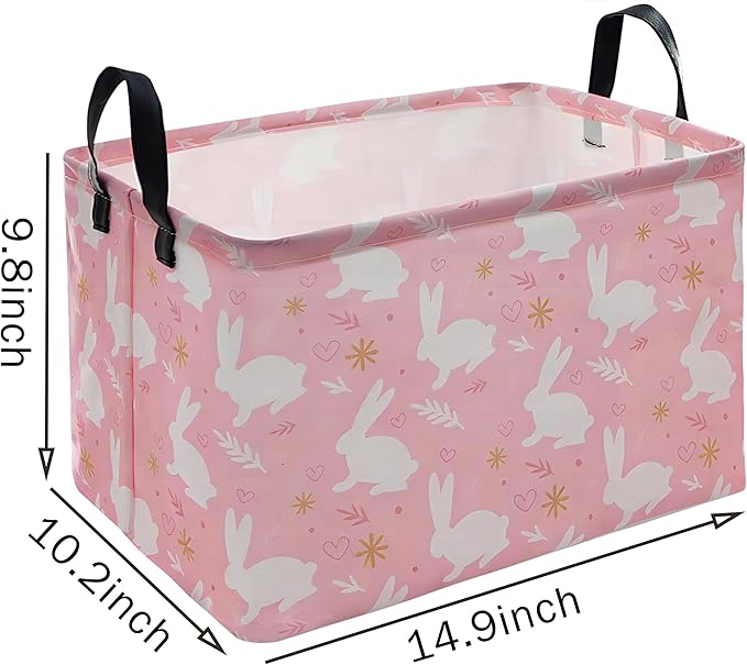 KUNRO Bunny Easter Basket Storage Basket Gift Shelf Basket Storage Bin, Nursery Basket Organizer Box for With Handles for Room Deco