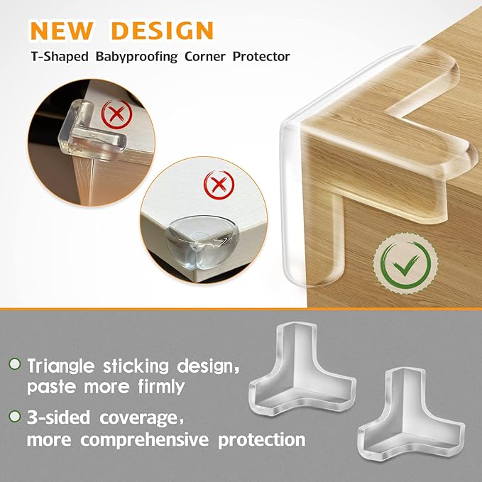 12 Pack Corner Protector, Clear Corner Guards Table Edge Protectors, Baby Safety Corner Bumpers Covers, Furniture & Sharp Corner Baby Proofing, T Shaped