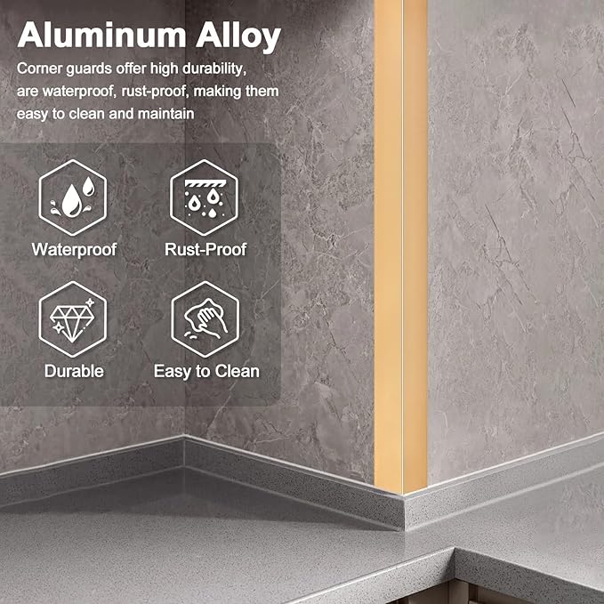4PCS 45" Aluminum Metal Corner Protectors, Self Adhesive Corner Guards, Metal Wall Edge Protector Strip, Furniture Corner Protectors, Wall Cabinet Baseboard Decoration 45" x 2" (Copper Gold)