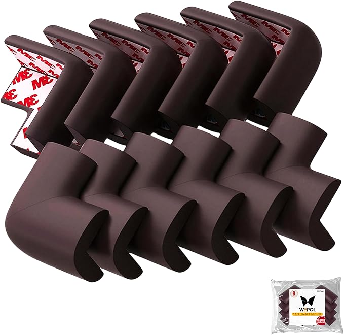 Soft Foam Corner Protectors for Baby, Bed Frame Corner Guards, Sharp Edge Desk Furniture Safety Cover Bumpers for Kids, 3M Adhesive Pre-Taped Rubber Padding Cushion (Coffee Brown, 12 Pack)