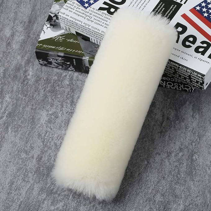 OGLAND 2 Pack Natural Fur Comfort Auto Authentic Sheepskin Car Seat Belt Pads for Adults, Soft Texture Shoulder Neck Cushion Pad Protector, Genuine Australia Merino Wool Cover (Cream White)