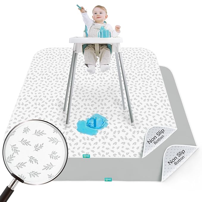Biloban Baby Splat Mat 2 Pack for Under High Chair & Arts & Crafts & Eating Mess, 46 x 42 Inch Waterproof and Washable Spill Mat, Anti-Slip Floor Protector