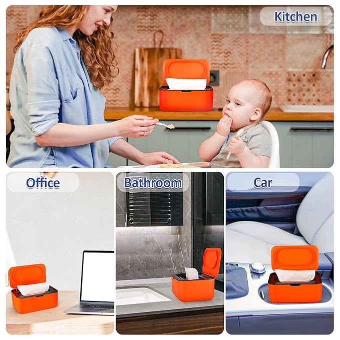 Flenpptly Baby Wipes Dispenser, Wipes Case Baby Wipe Holder Keeps Wipes Fresh, Non-Slip, Easy Open & Close (Black)