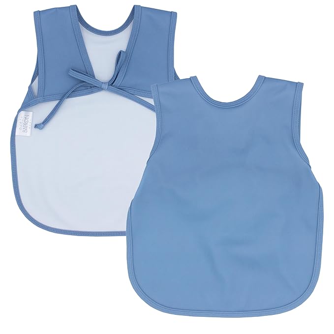 BapronBaby Minimalist Dusty Blue Bapron - No Neck Tie Safer Bib for Baby & Toddler - Soft Waterproof Stain Resistant - Machine Washable - Sz Preschool 3-5yrs