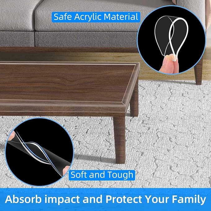 Clear Edge Protector Strip, 1.57in x 9.84FT, Sharp Edge Wrap Cover Tape, Self Adhesive Protective Bumper Guards for Cabinet Door Desk Glass Table Bed Furniture, Kitchen Countertop, Waterproof