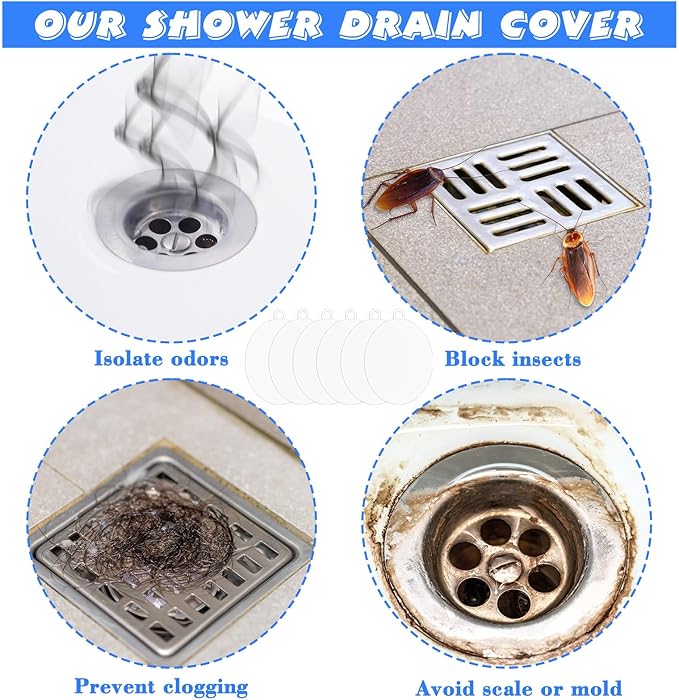 Yinkin 6 Pcs Drain Covers to Keep Bugs Out Silicone Shower Floor Tub Stoppers Bathtub Drain Stoppers Sewer Anti-Odor Mats Deodorizing Plugs for Bathroom(6 x 6 Inch,Round,White)
